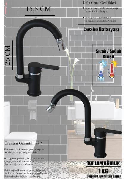 Lavabo Banyo Mutfak Bataryası Ve Diamond Robot Duş Siyah Banyo Seti Armatür Musluk Batarya Duş Minel