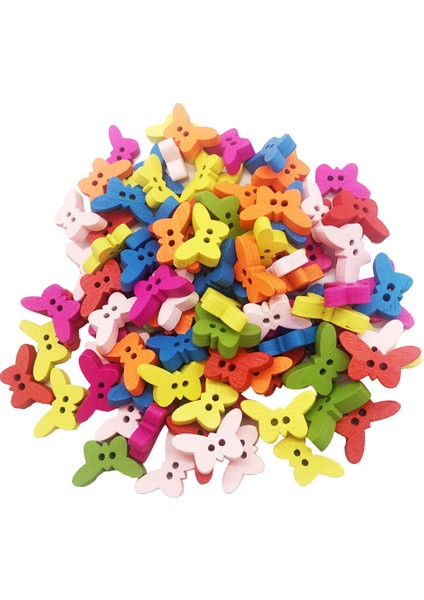 100PCS Çeşitli Renkler 2 Delik Tatlı Kelebek Tarzı Dikiş Düğmesi Aksesuarları (Yurt Dışından) fırsatları