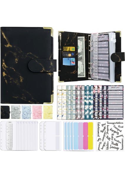 Pu Deri Bağlayıcı Mermer Defter - Siyah (Yurt Dışından)