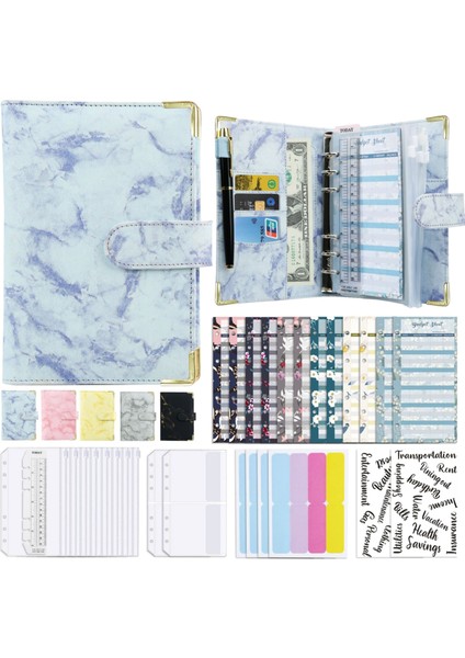 Pu Deri Bağlayıcı Mermer Defter - Mavi Mor (Yurt Dışından)