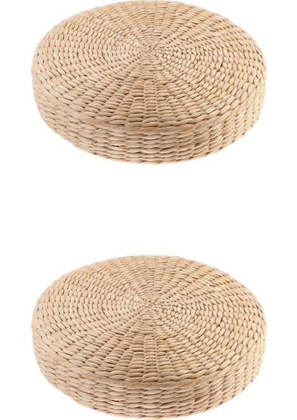 2x Yuvarlak Saman Dokuma Tatami Yastık Zemin Pouf Meditasyon Koltuk Mat (Yurt Dışından)