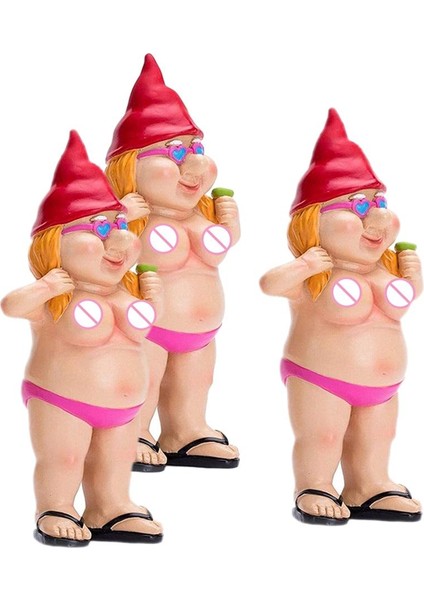 3x Bahçe Cücesi Heykel Çim Süs Gnomlar Figürin Komik Cüce Kırmızı (Yurt Dışından)
