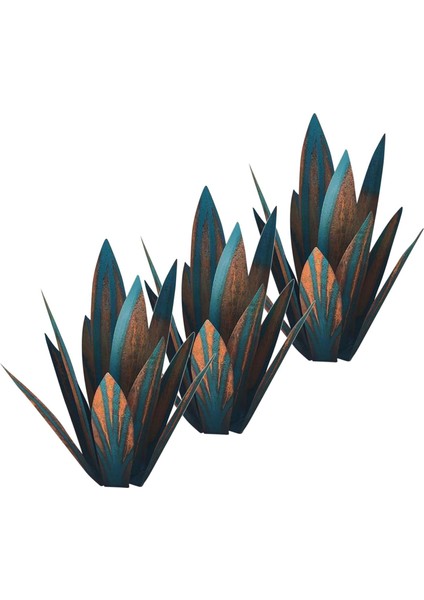 3x Demir Artwork Mavi Tekila Heykel Dekor Agave Bitki Bahçe Sanat Heykeli (Yurt Dışından)