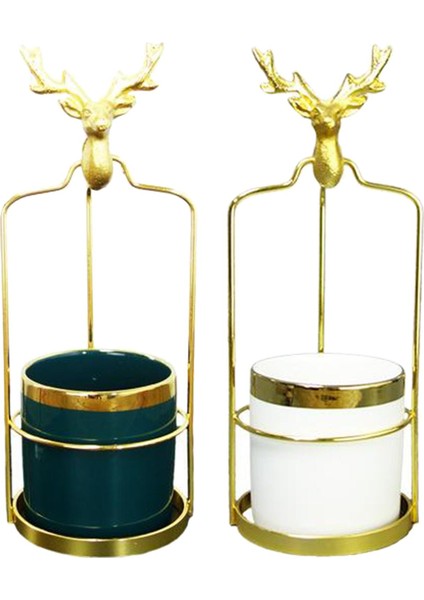 2'lü Nordic Geyik Kafa Demir Çiçek Bitki Saksı Retro (Yurt Dışından)