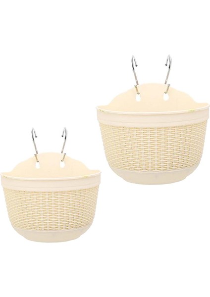 Plastik Rattan Asma Bitki Sepet Bahçe Saksı Kanca Bej M+L (Yurt Dışından)