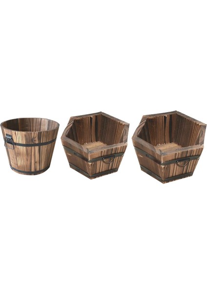 3 Ahşap Saksılar Seti Varil Etli Ekici Pencere Kutusu L/s (Yurt Dışından)
