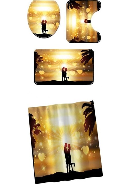 4 Paketi, Su Geçirmez Duş Perdesi Astar Banyo Halı Seti Tuvalet Kapağı Kapağı(Yurt Dışından)