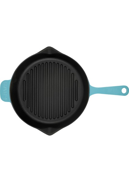 Döküm Izgara Tava, Metal Saplı ÇAP(Ø)28CM, Parlak Siyah Taban, Mat Turkuaz fiyatları
