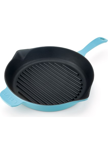 Döküm Izgara Tava, Metal Saplı ÇAP(Ø)28CM, Parlak Siyah Taban, Mat Turkuaz modelleri