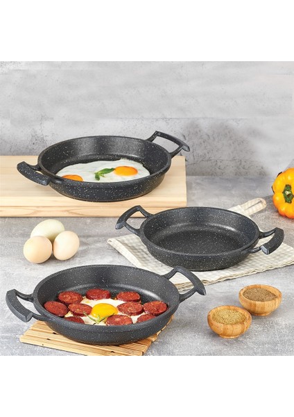 Trend Cook 3'lü Döküm Sahan Seti 18 cm-20 cm-22 cm Siyah Kırçıllı Rc-45