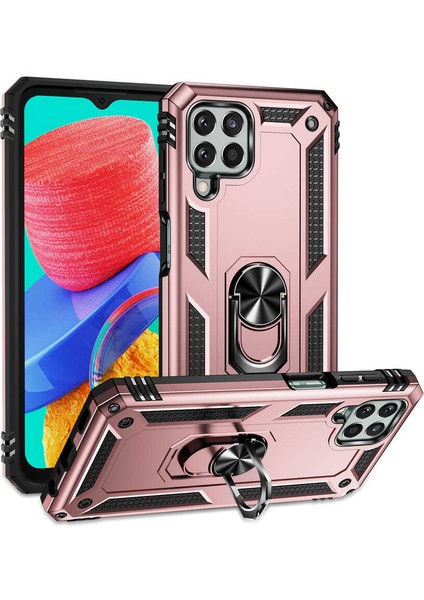Samsung Galaxy M33 Uyumlu Kılıf Çift Katmanlı Yüzüklü Manyetik Vega Kapak Rose Gold