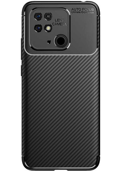 Xiaomi Redmi 10c Kılıf Rugged Armor Karbon Desenli Lüx Negro Silikon Arka Kapak Siyah