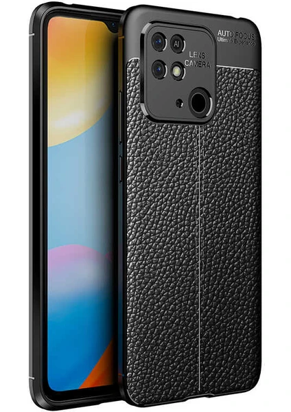 Case 4U Xiaomi Redmi 10c Kılıf Rugan Armor Deri Görünümlü Yüksek Kalite Silikon Niss Siyah