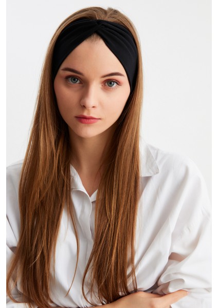 Siyah Kadın Çapraz Bağlamalı Pamuklu Penye, Kaymaz, Yumuşak, Esnek, Saç Bandı Bandana