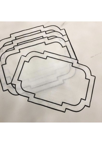 Rüya Siyah Nakışlı Keten 6 Adet Amerikan Servis-Supla-Tabak Altlığı-Sofra Örtüsü