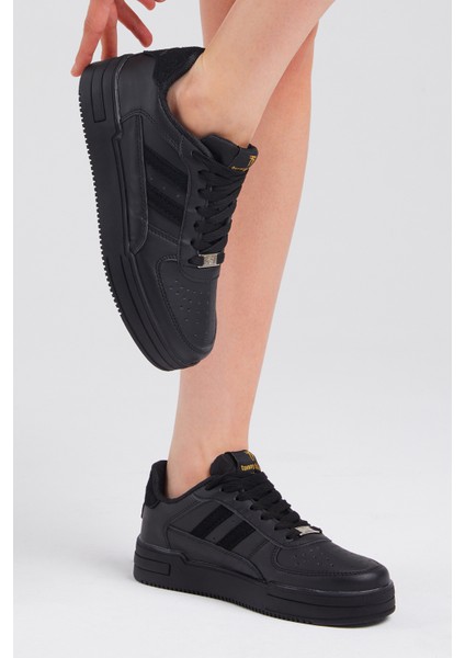 Unisex Siyah Siyah Yanı Çizgili Bağcıklı Rahat Kalıp Sneaker