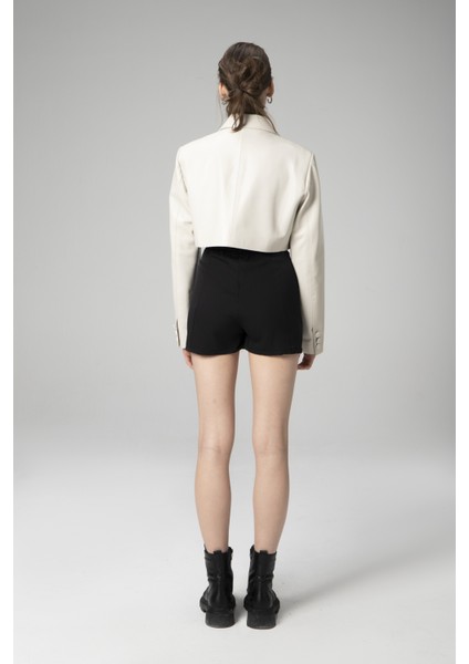 WM034 Gerçek Deri Crop Blazer Kadın Ceket modelleri