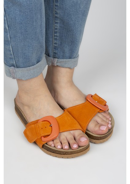 Alandra Kadın Deri Tek Bant Turuncu Terlik fiyatları