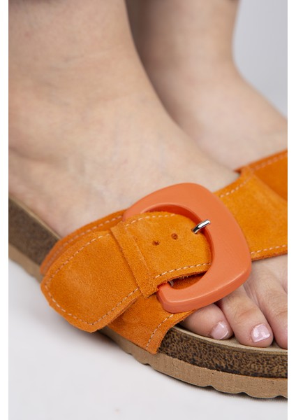 Alandra Kadın Deri Tek Bant Turuncu Terlik modelleri