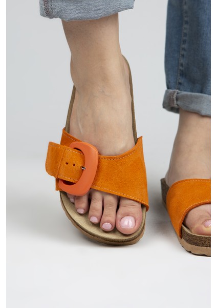 Alandra Kadın Deri Tek Bant Turuncu Terlik fırsatları