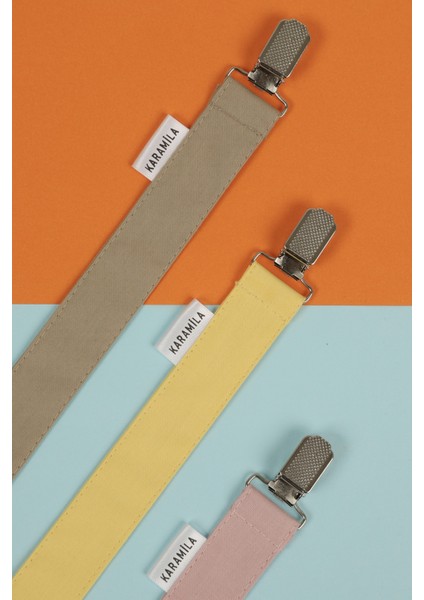 3'lü Bej Sarı Pudra Renk Poplin Kumaş Emzik Askısı - Emzik Zinciri fiyatları