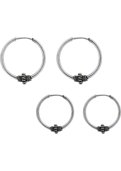 Kadın Gümüş Ikisi Bir Arada Oksitli Halka Küpe