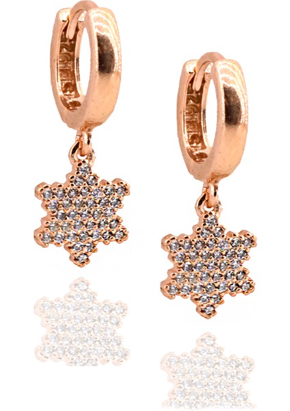 Gümüş Rose Zirkon Taşlı Yıldız Model Trend Halka Küpe DGN21194