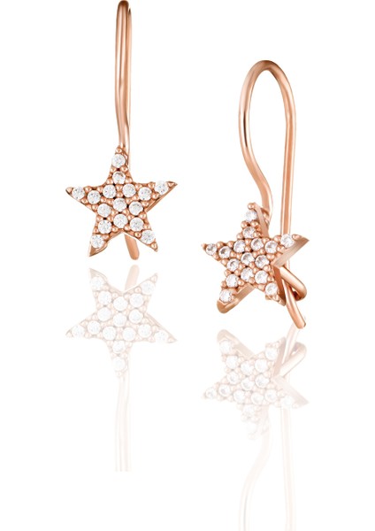 Gümüş Rose Zirkon Taşlı Yıldız Model Küpe DGN21149