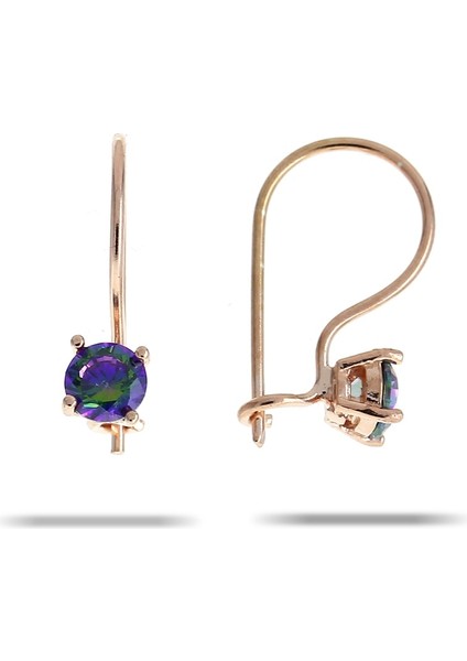 Mistik Topaz Taşlı Çengelli Rose Gümüş Küpe