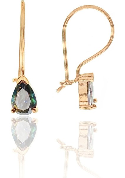Kadın Gümüş Mistik Topaz Taşlı Damla Model Çengelli Küpe DGN20386