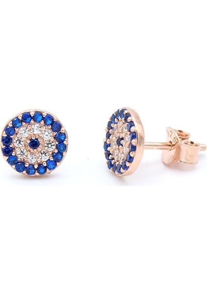 Kadin Rose Gümüş Mini Nazar Boncuklu Küpe DGN20787