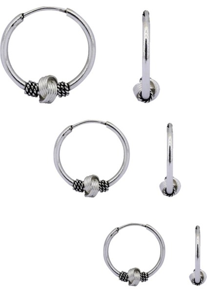 Kadın Gümüş Üçü Bir Arada Oksitli Halka Küpe