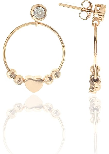 Kadın Zirkon Taşlı Kalpli Dorica Rose Gümüş Küpe DGN20377