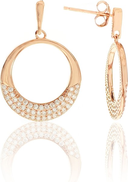 Kadın Zirkon Taşlı Halka Modeli Gümüş Küpe- Rose DGN20372