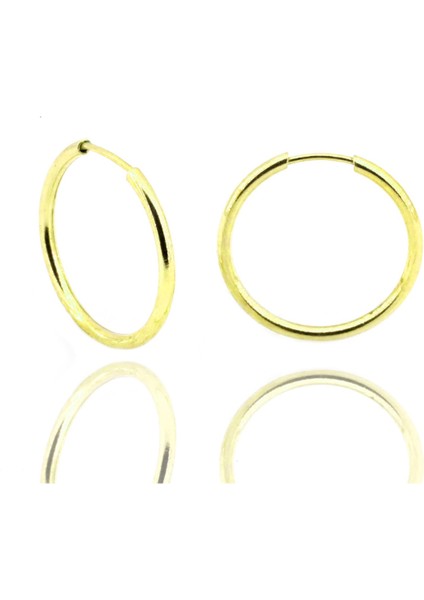 Kadın Gümüş 18MM Altın Yaldız Halka Küpe DGN20299
