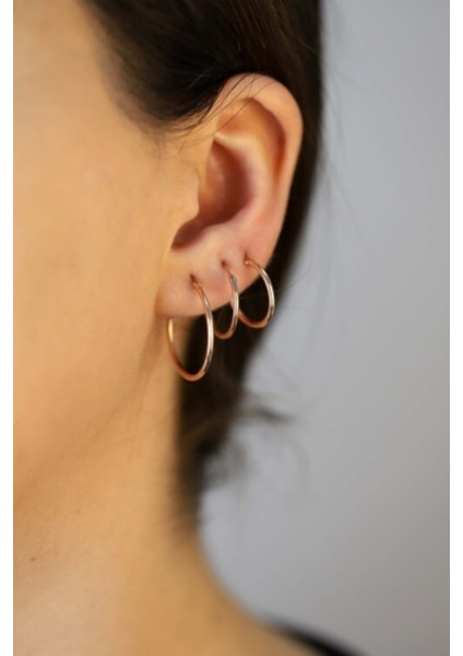 925 Ayar Gümüş Üçü Bir Arada Tek Kulak Rose Halka Küpe DGN20163