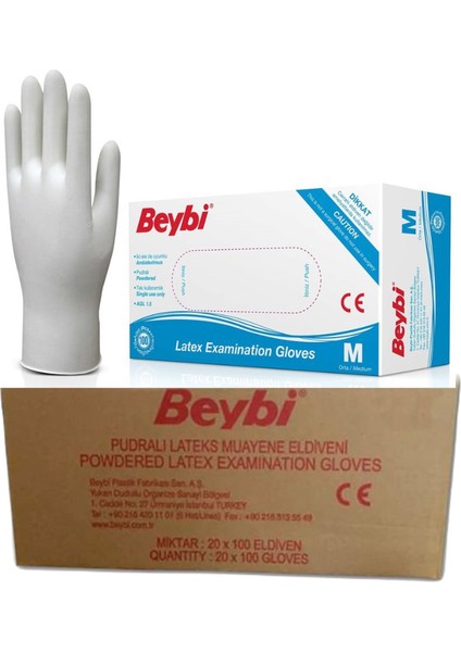 Lateks Pudralı Eldiven M - Medium 20 Paket 100'LÜ