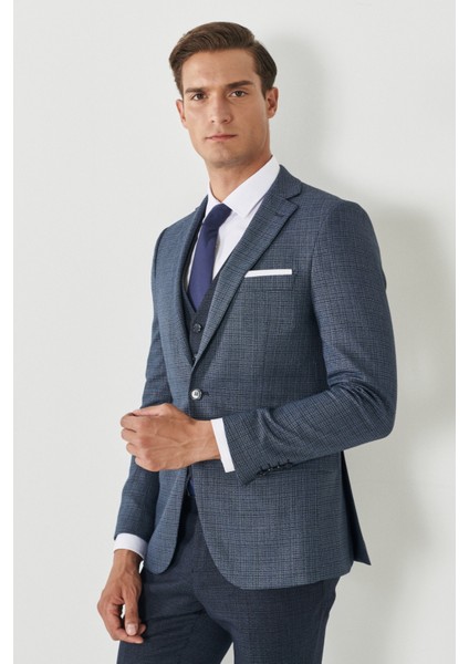 ALTINYILDIZ CLASSICS Erkek Lacivert Slim Fit Dar Kesim Mono Yaka Armürlü Yelekli Klasik Takım Elbise fiyatları