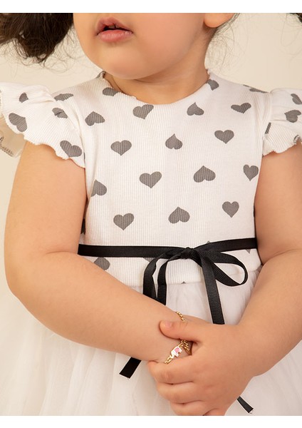 Kalp Desenli Tüllü Kız Çocuk Beyaz Yazlık Elbise fırsatları