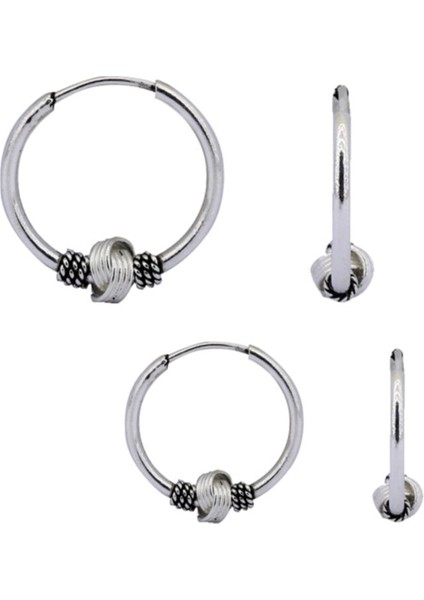 Kadın Gümüş Ikisi Bir Arada Oksitli Halka Küpe