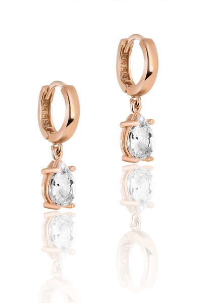 Gümüş Rose Zirkon Taşlı Damla Model Trend Halka Küpe DGN21185