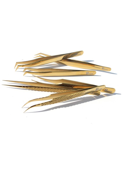 Piover 6'lı Set Çantalı Ipek Kirpik Cımbızı (Altın)