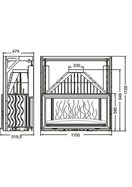 1100 Grande Vision 18 Kw Asansörlü Şömine Haznesi , Döküm Hazne , Ithal Fransız 6811-44 modelleri