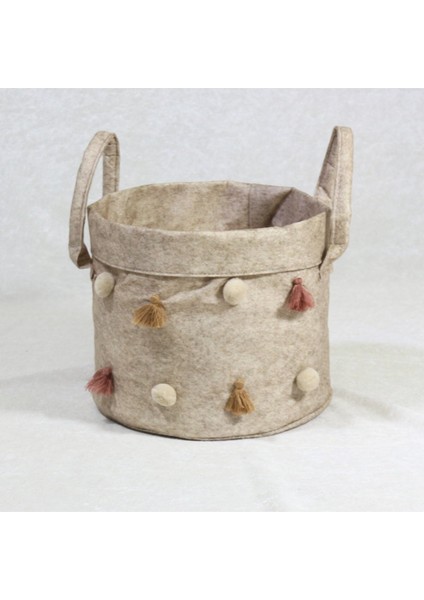 Ponponlu Yuvarlak Düzenleyici Mini 16*19*19 Kahve