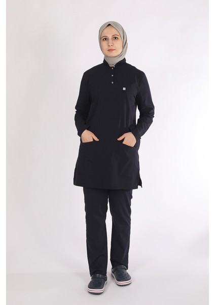 Likralı Hemşire Forması Tesettür Takım Lacivert fiyatları