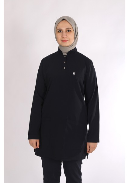 Likralı Hemşire Forması Tesettür Takım Lacivert modelleri