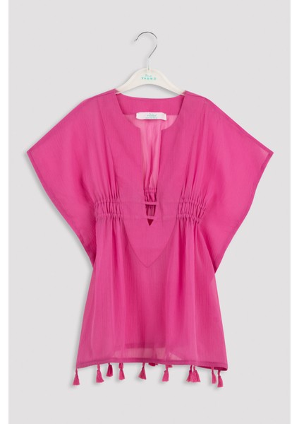 Kız Çocuk Pembe Püskül Detaylı Basic Kaftan