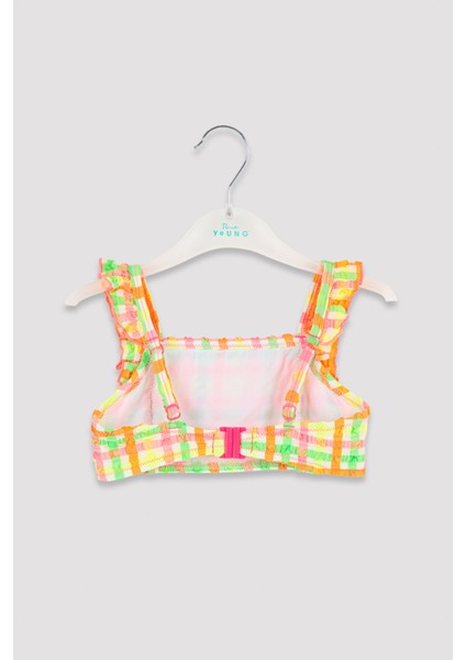 Neon Renkli Kız Çocuk Gingham Kare Desenli Bikini Takımı