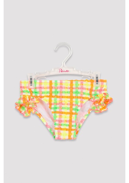 Neon Renkli Kız Çocuk Gingham Kare Desenli Bikini Takımı