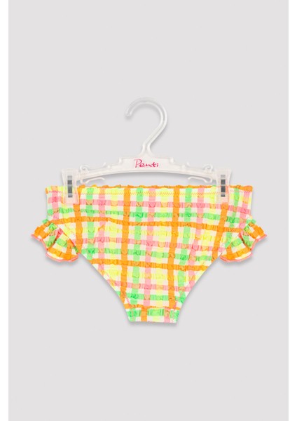 Neon Renkli Kız Çocuk Gingham Kare Desenli Bikini Takımı